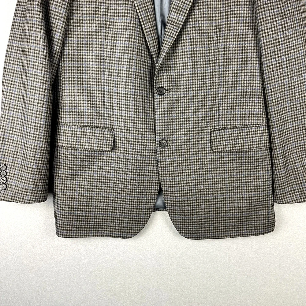 Brooks‎ Brothers 1818 Madison Saxxon Wool Blazer Mens 42L Black Tan Check Plaid